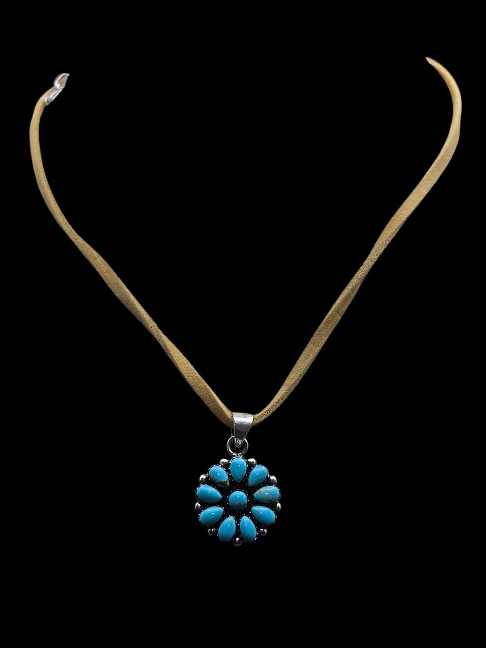 Sterling Silver Blue Turquoise Flower Cluster Pendant Necklace Southwestern 18"